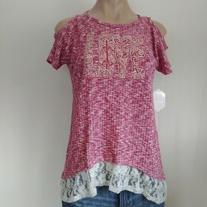 Almost Famous Too Love Lace Hem Cold Shoulder